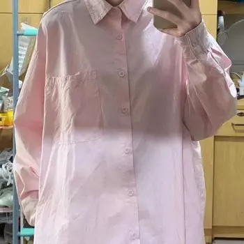 Женская однотонная розовая рубашка, весенне-осенняя повседневная однобортная женская блузка, повседневный универсальный кардиган с карманами onesize