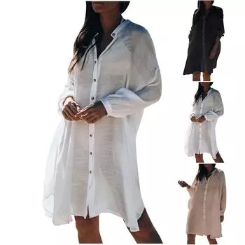 Женская однотонная рубашка, кардиган, пляжное пальто, бикини, купальник для отпуска, блузка, солнцезащитный крем One Size чёрный