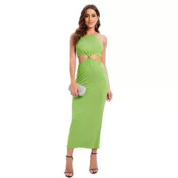 Женская однотонная рубашка с большим подолом, летнее женское сексуальное длинное платье без рукавов, элегантные вечерние платья L коричневый