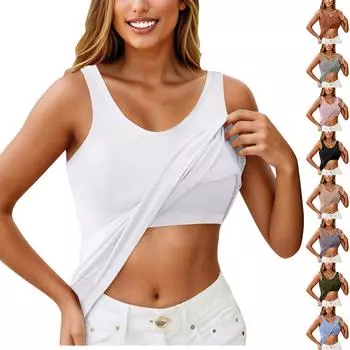 Женская однотонная рубашка с чашкой для йоги, спортивное нижнее белье, жилет L армия зеленый