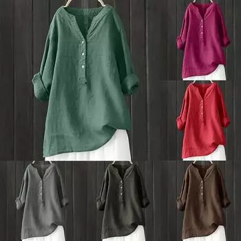 Женская однотонная рубашка с длинным рукавом и воротником-стойкой, повседневная свободная блузка, топы на пуговицах L коричневый