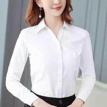 Женская однотонная рубашка с длинным рукавом и V-образным вырезом на пуговицах, блузка азиатского размера L розовый