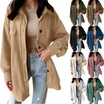 Женская однотонная рубашка с длинным рукавом, темпераментная вельветовая куртка L чёрный