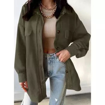 Женская однотонная рубашка с длинным рукавом, темпераментная вельветовая куртка S хаки