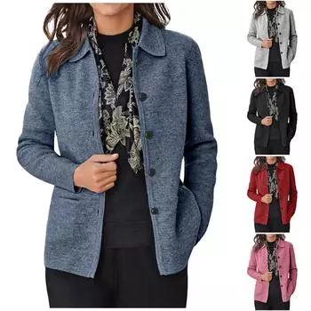 Женская однотонная рубашка с длинными рукавами и лацканами на пуговицах, карманная куртка с длинными рукавами L чёрный