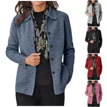 Женская однотонная рубашка с длинными рукавами и лацканами на пуговицах, карманная куртка с длинными рукавами S красный