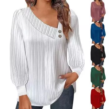 Женская однотонная рубашка с длинными рукавами и v-образным вырезом на пуговицах, повседневная рубашка, топы S розовый