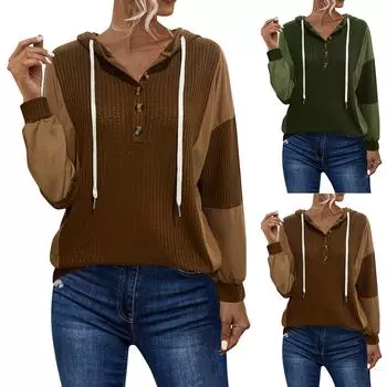 Женская однотонная рубашка с капюшоном и длинными рукавами на пуговицах L армия зеленый