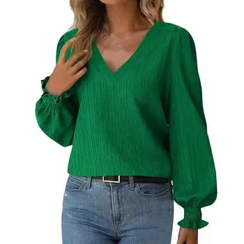 Женская однотонная рубашка с V-образным вырезом и длинными рукавами, осенние топы S