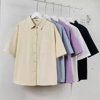 Женская однотонная рубашка в японском стиле, свободные рубашки с короткими рукавами, кардиганы, топы, повседневная винтажная универсальная одежда, лето S