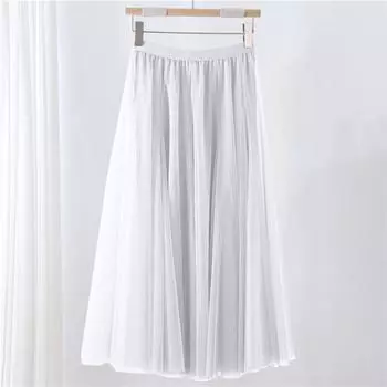 Женская однотонная сетчатая юбка с резинкой, большая юбка средней длины 85 белый