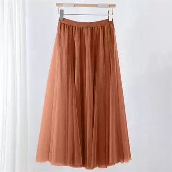 Женская однотонная сетчатая юбка с резинкой, большая юбка средней длины 85