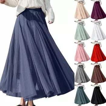 Женская однотонная сетчатая юбка с резинкой, большая юбка средней длины 75 бежевый