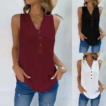 Женская однотонная сексуальная повседневная свободная майка без рукавов с v-образным вырезом L чёрный