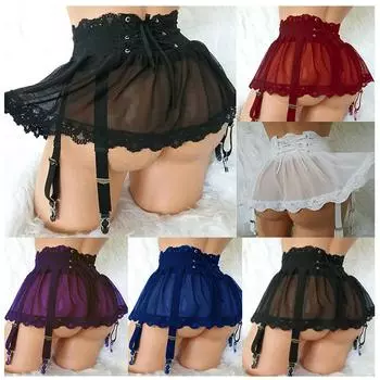 Женская однотонная сексуальная сетчатая юбка с подвязками и высокой талией, сексуальное женское белье L