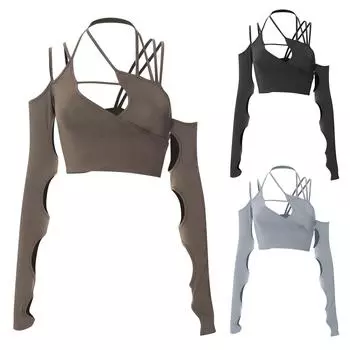 Женская однотонная сексуальная симпатичная футболка с коротким рукавом, облегающая облегающая футболка с укороченным топом L чёрный