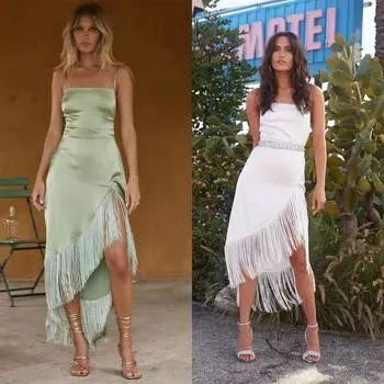 Женская однотонная сексуальная юбка-миди с открытой спиной и ремешками-кисточками S белый