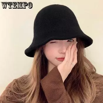 Женская однотонная шапка-рыбак из тонкого меха, складная зимняя вязаная флисовая шапка-ведро чёрный