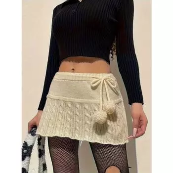 Женская однотонная шерстяная юбка Chipotle Twist Knit Peplum Hairball Emblessed XS абрикосовый
