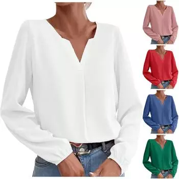 Женская однотонная шифоновая рубашка с v-образным вырезом и длинными рукавами, темпераментная повседневная рубашка XXXL чёрный