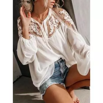 Женская однотонная шифоновая свободная тонкая универсальная рубашка S белый