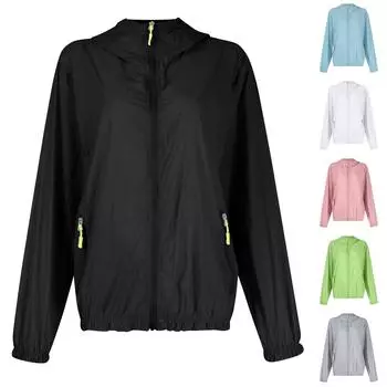 Женская однотонная солнцезащитная, водонепроницаемая и ветрозащитная куртка с капюшоном, тонкая куртка для пеших прогулок на открытом воздухе L чёрный