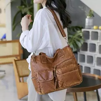 Женская однотонная сумка через плечо большой емкости, простая сумка для отдыха и поездок на работу, дорожная сумка
