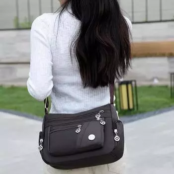 Женская однотонная сумка через плечо с несколькими карманами на молнии, сумка для хранения из холста темно-синий