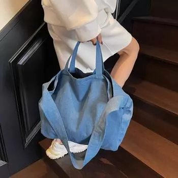 Женская однотонная сумка через плечо, винтажная сумка-тоут, большая вместимость, сумка через плечо чёрный