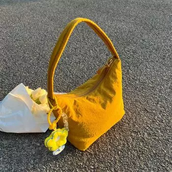 Женская однотонная сумка-мешок на молнии с застежкой-молнией для отдыха из холста большой емкости, сумка через плечо One Size жёлтый