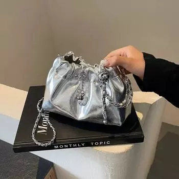 Женская однотонная сумка-мессенджер через плечо, модная женская сумка с цепочкой и шнурком, классическая маленькая сумка, подходящая для свиданий, подарок (20cm<Max Length<30cm)