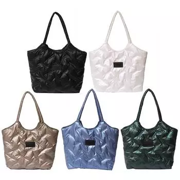 Женская однотонная сумка-пуховик, универсальная стеганая сумка на плечо, большая вместительная сумка-тоут, повседневная зимняя сумка-шоппер чёрный