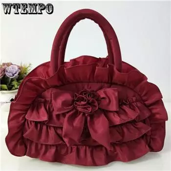 Женская однотонная сумка с бантом, женская милая кружевная портативная мини-сумка, бутиковая плиссированная сумка, женская мода красный