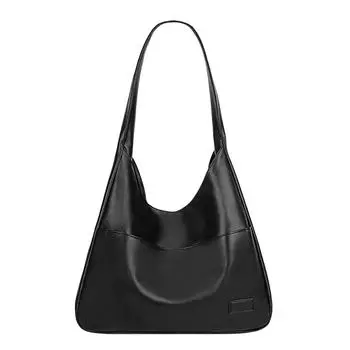 Женская однотонная сумка-тоут, повседневная, модная, универсальная, вместительная, на плечо One Size чёрный