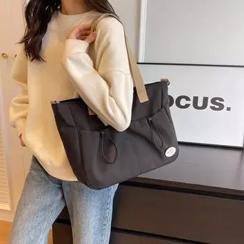 Женская однотонная сумка-тоут, повседневная сумка через плечо для женщин, сумка через плечо чёрный