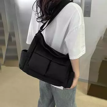 Женская однотонная сумка-ведро на молнии, сумка через плечо для отдыха, холщовая, наклонная, с регулируемым ремешком, большая емкость One Size чёрный