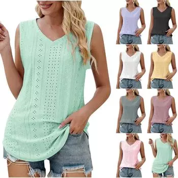 Женская однотонная свободная футболка без рукавов с v-образным вырезом