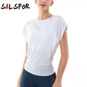 Женская однотонная свободная футболка для занятий спортом, фитнесом, быстросохнущим топом для йоги с красивой спиной