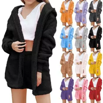 Женская однотонная свободная повседневная модная плюшевая майка, шорты, куртка, костюм из трех предметов L бежевый