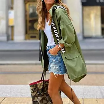 Женская однотонная свободная повседневная ветровка из ткани Макинтош с капюшоном, темпераментная куртка S