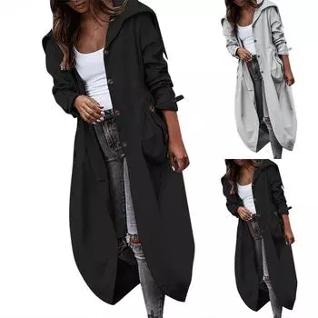 Женская однотонная свободная повседневная ветровка из ткани Макинтош с капюшоном, темпераментная куртка S чёрный