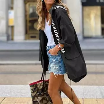 Женская однотонная свободная повседневная ветровка из ткани Макинтош с капюшоном, темпераментная куртка S