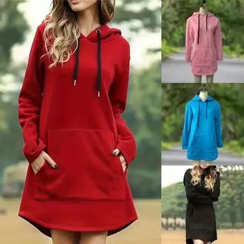 Женская однотонная свободная толстовка с длинными рукавами, утолщенная толстовка с капюшоном, женский пуловер S красный