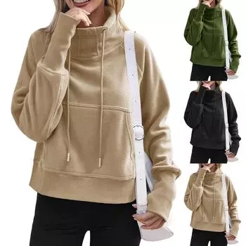 Женская однотонная свободная толстовка с капюшоном и длинным рукавом, с коротким открытым животом M хаки
