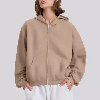 Женская однотонная свободная толстовка с капюшоном на молнии с длинным рукавом L
