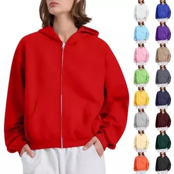 Женская однотонная свободная толстовка с капюшоном на молнии с длинным рукавом S