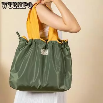 Женская однотонная ткань Оксфорд, большая вместительная сумка на шнурке, карманная сумка для покупок в супермаркете, портативная сумка для хранения 37*10*31CM фиолетовый