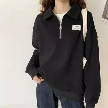 Женская однотонная толстовка с длинным рукавом на молнии с короткими рукавами на весну и осень 4XL чёрный