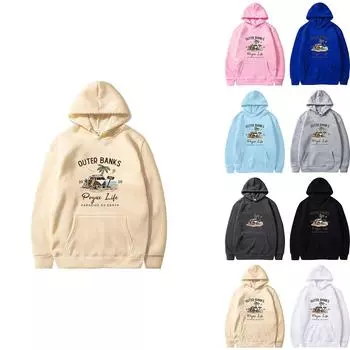 Женская однотонная толстовка с капюшоном и длинным рукавом с принтом L бежевый