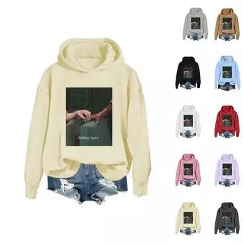 Женская однотонная толстовка с капюшоном и длинным рукавом с принтом L бежевый